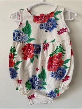 Old Navy White Baby Romper with Red & Green Floral Print